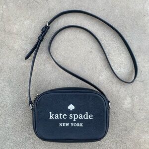 KATE SPADE Black Pebbled Leather Logo Crossbody Shoulder Bag Purse